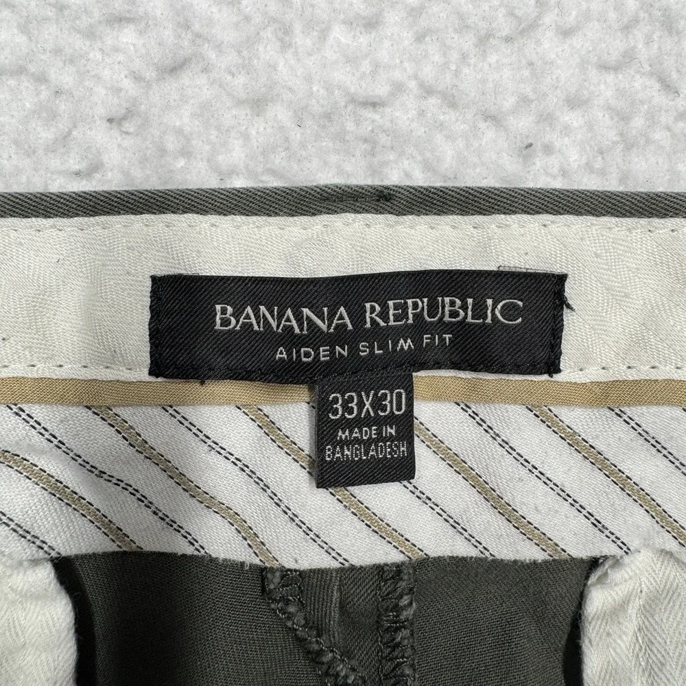 Banana Republic Aiden Slim Fit Chino Pants Olive Green Tapered Leg Men's 33x30 - Picture 4 of 13
